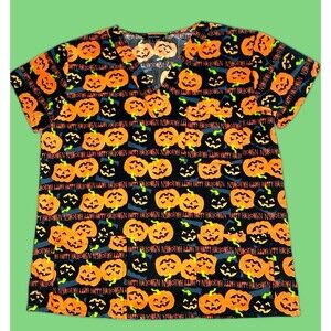 Just Love Halloween Pumpkin All Over Print Scrub Top XL